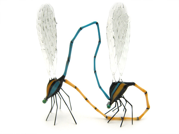 Mating Damselflies, pair, glass wasp by Wesley Fleming