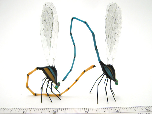Mating Damselflies, pair, glass wasp by Wesley Fleming