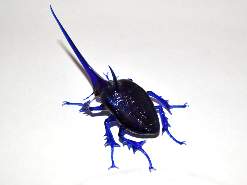 Cobalt Bling Rhino, glass insect by Wesley Fleming