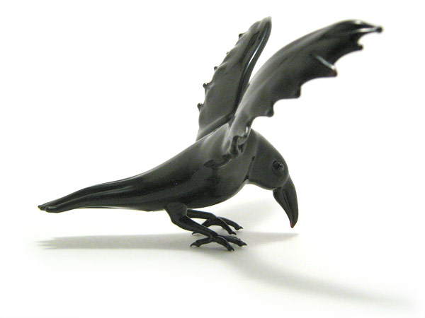 Descending Crow, hand-made glass crow by Wesley Fleming