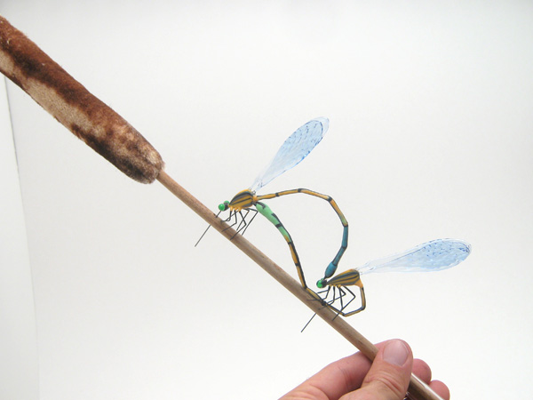 Damselflies Mating, glass bug by Wesley Fleming
