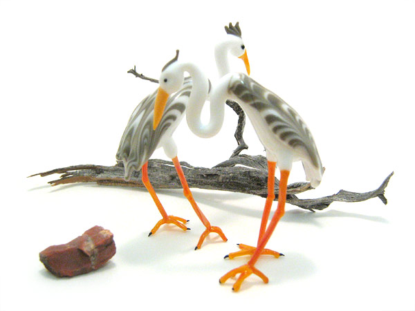 Nesting Pair of Great Blue Herons, glass birds by Wesley Fleming