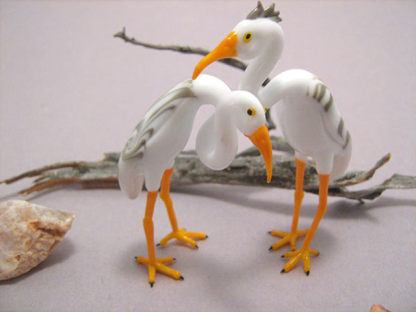 Nesting Pair of Great Blue Herons, glass birds by Wesley Fleming