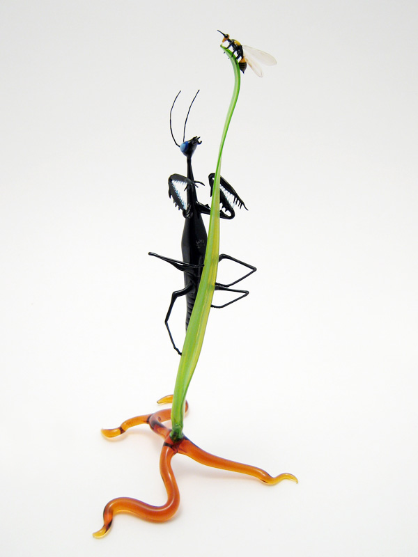 Mantis Stalking a Wasp, glass insect by Wesley Fleming