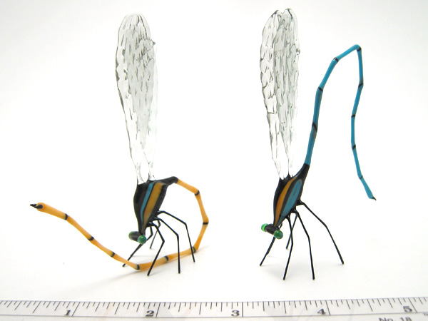 Mating Damselflies, pair, glass wasp by Wesley Fleming