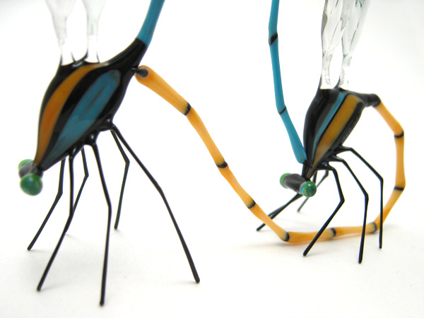 Mating Damselflies, pair, glass wasp by Wesley Fleming