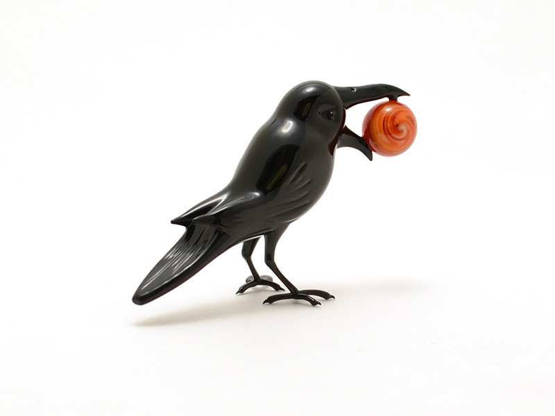Raven Steals the Sun, glass crow by Wesley Fleming