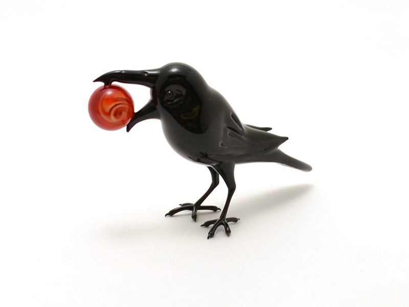 Raven Steals the Sun, glass raven by Wesley Fleming